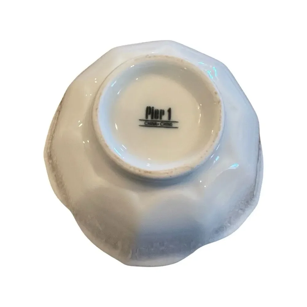Pier 1 White Ceramic Flower Petal Dish Bowl China Small Trinket Sauce